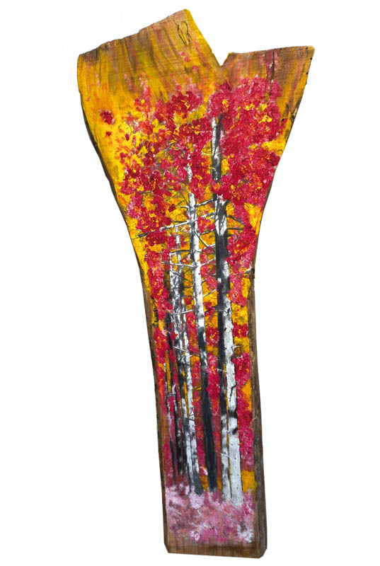 foret, planche de bois, couleurs automnales peinture, photo, technique mixte, pastel, crayons