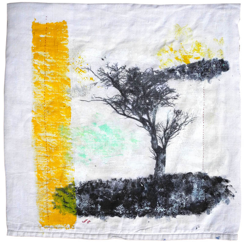 Textile, peinture, encre, transfert, arbre, couleur orange, draps