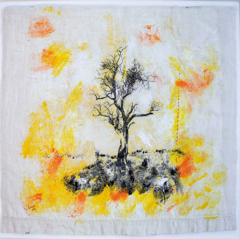 Textile, peinture, encre, transfert, arbre, couleur orange, draps